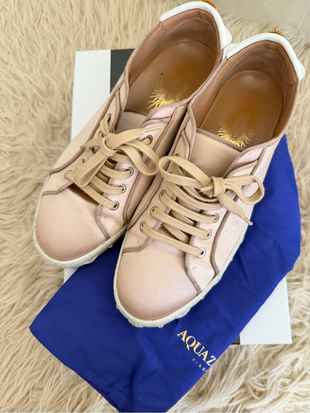 Aquazzura Powder Pink blush Lace-Up Satin and Leather Sneakers